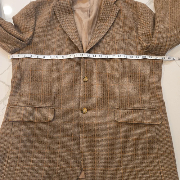 Vintage LambsWool Plaid Tweed Preppy Blazer Sports Jacket Brown Size 44 - Picture 9 of 16